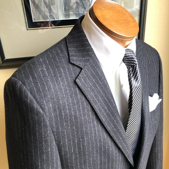 Men's Available in 2 or 3 Buttons Style Regular Classic Cut/4 Button Style Charcoal Gray Pinstripe 2 Piece Suits - Two piece Business suits main image 0